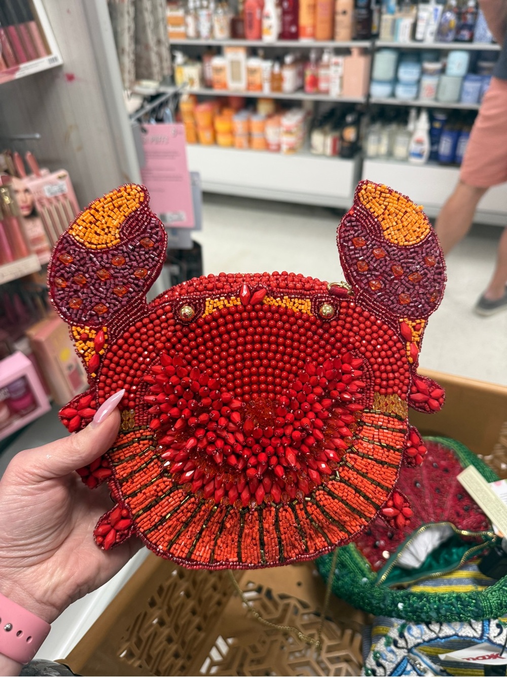 Beaded Crab Purse- Red and Orange